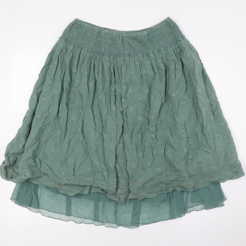 NEXT Womens Green Cotton A-Line Skirt Size 14 - Smocked Waist