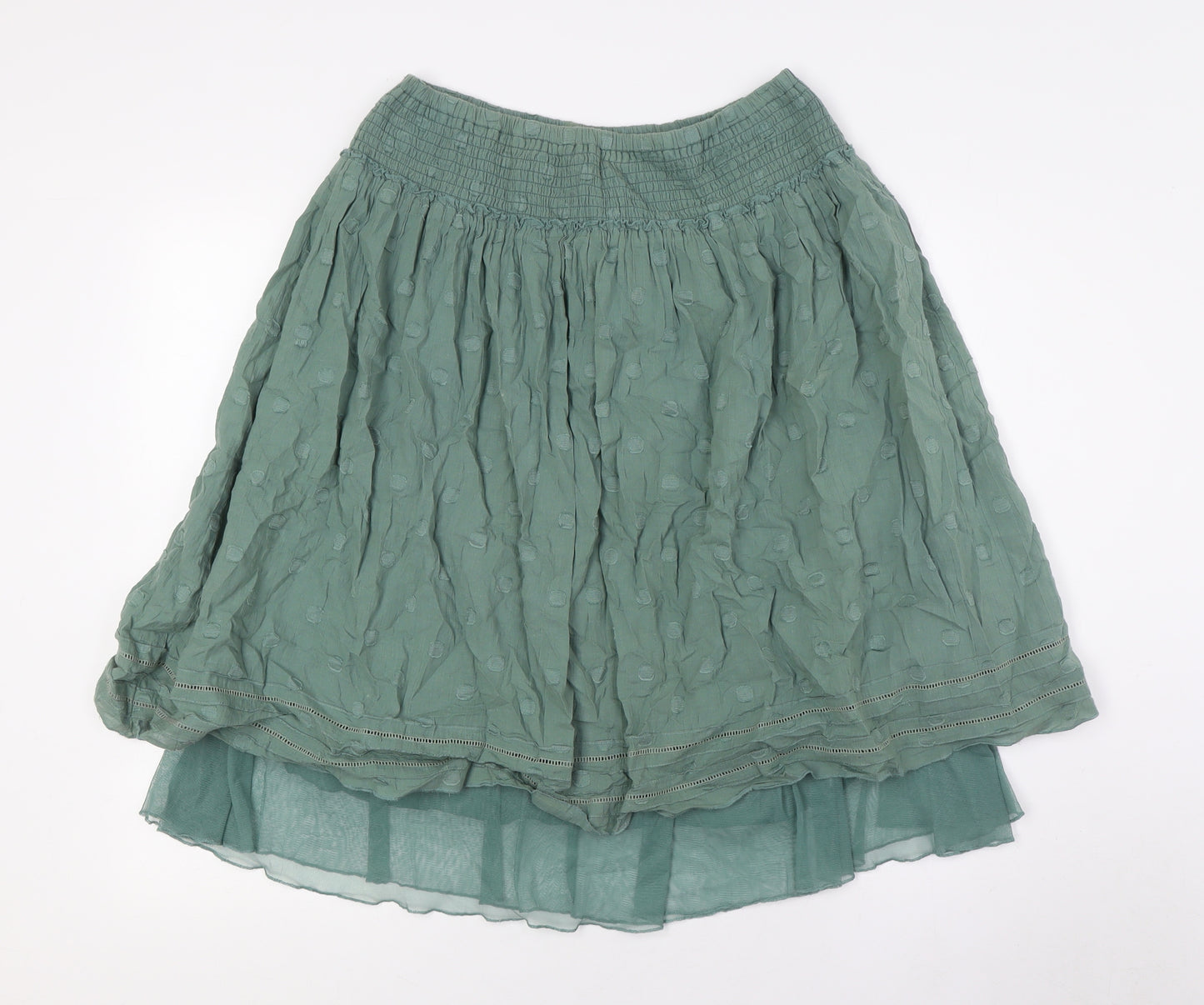 NEXT Womens Green Cotton A-Line Skirt Size 14 - Smocked Waist