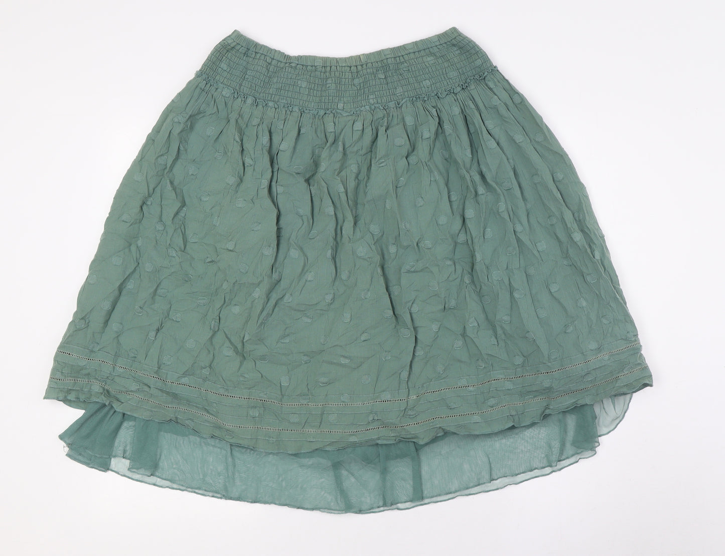 NEXT Womens Green Cotton A-Line Skirt Size 14 - Smocked Waist