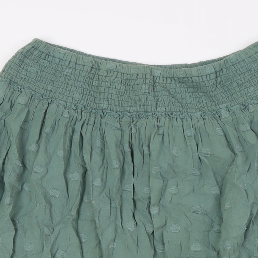 NEXT Womens Green Cotton A-Line Skirt Size 14 - Smocked Waist