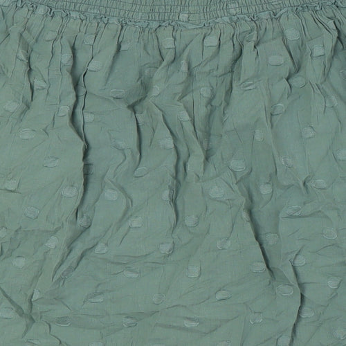 NEXT Womens Green Cotton A-Line Skirt Size 14 - Smocked Waist