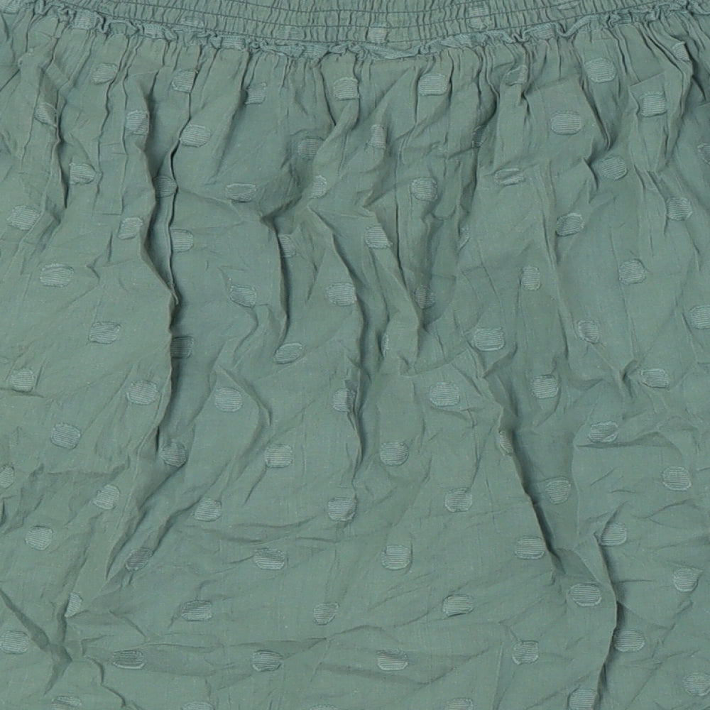 NEXT Womens Green Cotton A-Line Skirt Size 14 - Smocked Waist