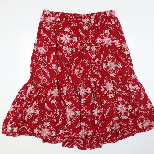 Bonmarché Womens Red Floral Viscose A-Line Skirt Size 18 - Elasticated Waist