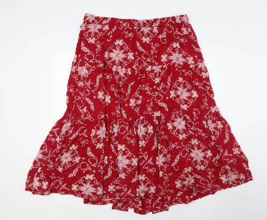 Bonmarché Womens Red Floral Viscose A-Line Skirt Size 18 - Elasticated Waist