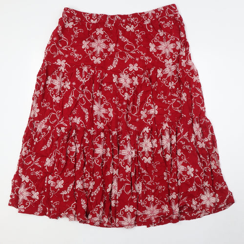 Bonmarché Womens Red Floral Viscose A-Line Skirt Size 18 - Elasticated Waist