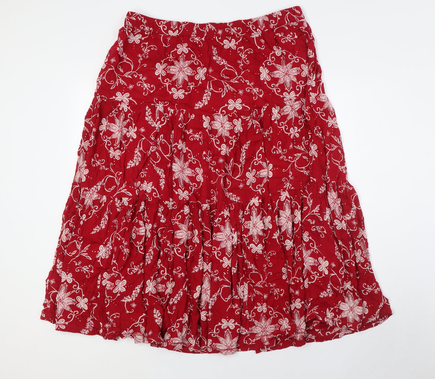 Bonmarché Womens Red Floral Viscose A-Line Skirt Size 18 - Elasticated Waist