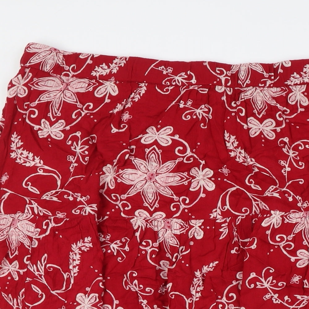 Bonmarché Womens Red Floral Viscose A-Line Skirt Size 18 - Elasticated Waist