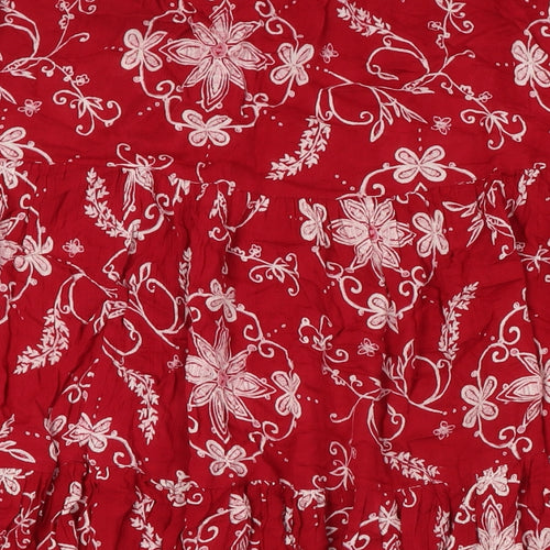 Bonmarché Womens Red Floral Viscose A-Line Skirt Size 18 - Elasticated Waist