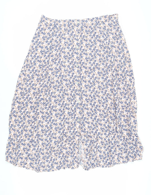 Marks and Spencer Womens Pink Floral Viscose A-Line Skirt Size 16 Button - Pockets