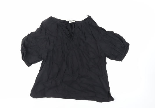 Autograph Womens Black Cupro Basic Blouse Size 14 Round Neck