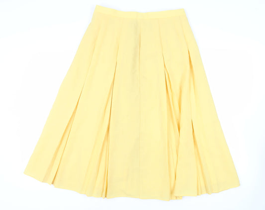 Country Casuals Womens Yellow Polyester Pleated Skirt Size 16 Zip - Vintage