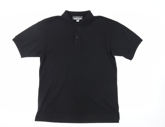 Trojan Mens Black Polyester Polo Size M Collared Button