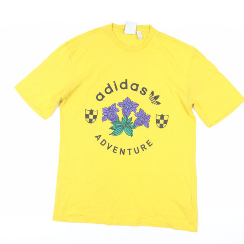 adidas Mens Yellow Cotton T-Shirt Size S Crew Neck - Logo