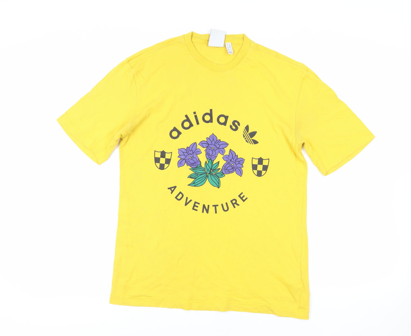 adidas Mens Yellow Cotton T-Shirt Size S Crew Neck - Logo