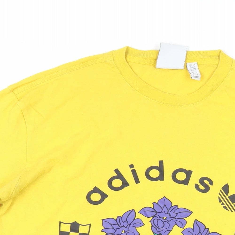 adidas Mens Yellow Cotton T-Shirt Size S Crew Neck - Logo