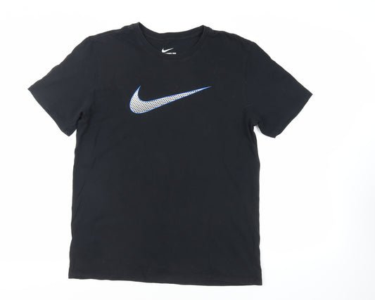 Nike Mens Black Cotton T-Shirt Size L Crew Neck - Logo