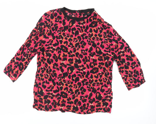 NEXT Womens Pink Animal Print Viscose Basic Blouse Size 10 Crew Neck