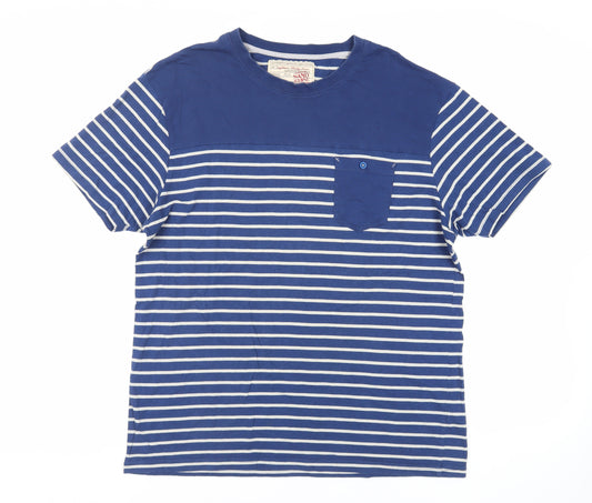 Sandstone Mens Blue Striped Cotton T-Shirt Size L Crew Neck