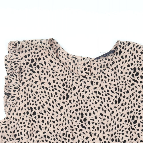 Marks and Spencer Womens Beige Animal Print Viscose Basic Blouse Size 22 Round Neck