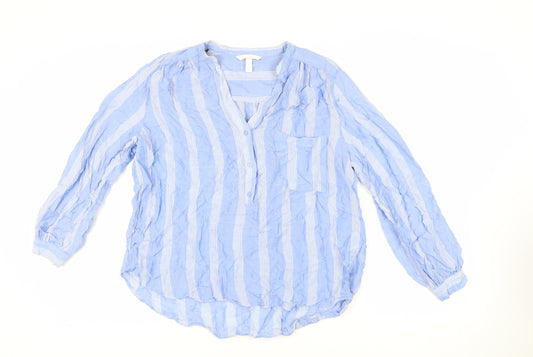 H&M Womens Blue Striped Lyocell Basic Blouse Size 16 V-Neck