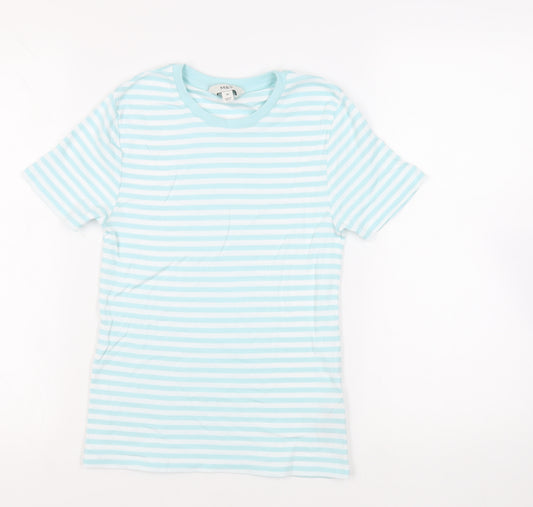 Marks and Spencer Womens Blue Striped Cotton Basic T-Shirt Size 12 Crew Neck