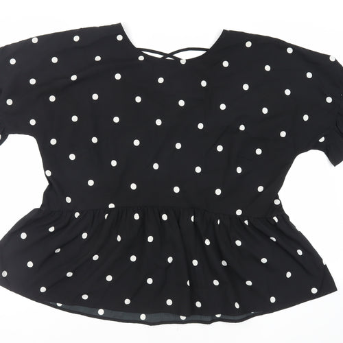 Boohoo Womens Black Polka Dot Polyester Basic Blouse Size 22 Round Neck - Peplum