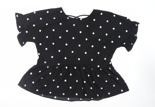 Boohoo Womens Black Polka Dot Polyester Basic Blouse Size 22 Round Neck - Peplum