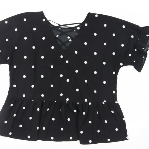 Boohoo Womens Black Polka Dot Polyester Basic Blouse Size 22 Round Neck - Peplum