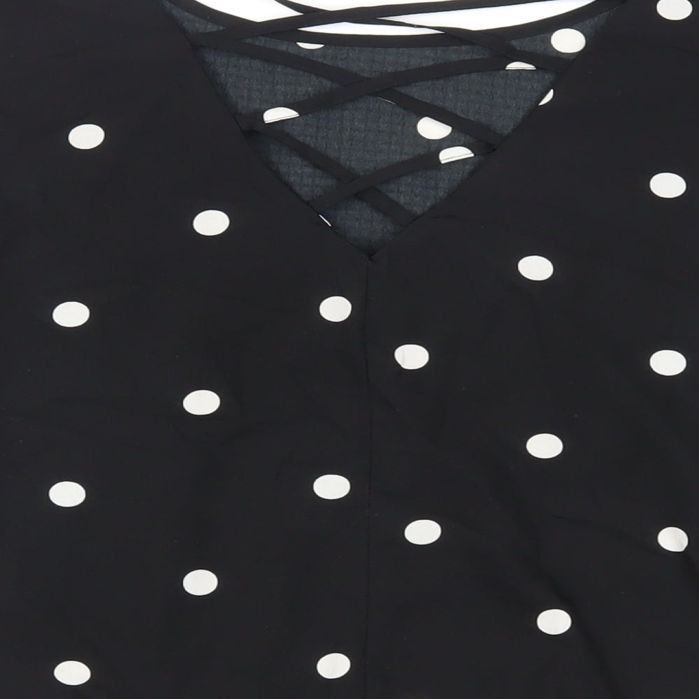 Boohoo Womens Black Polka Dot Polyester Basic Blouse Size 22 Round Neck - Peplum