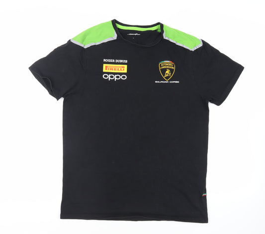 Lamborghini Mens Black Cotton T-Shirt Size L Collared - Logo