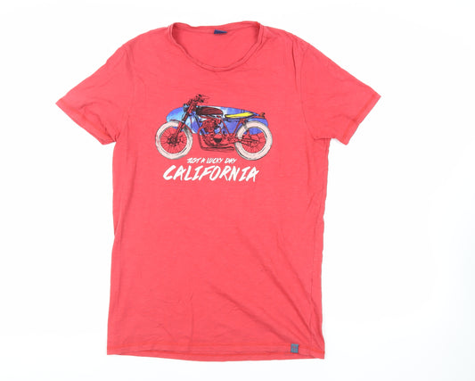 Springfield Mens Red Cotton T-Shirt Size S Crew Neck - California