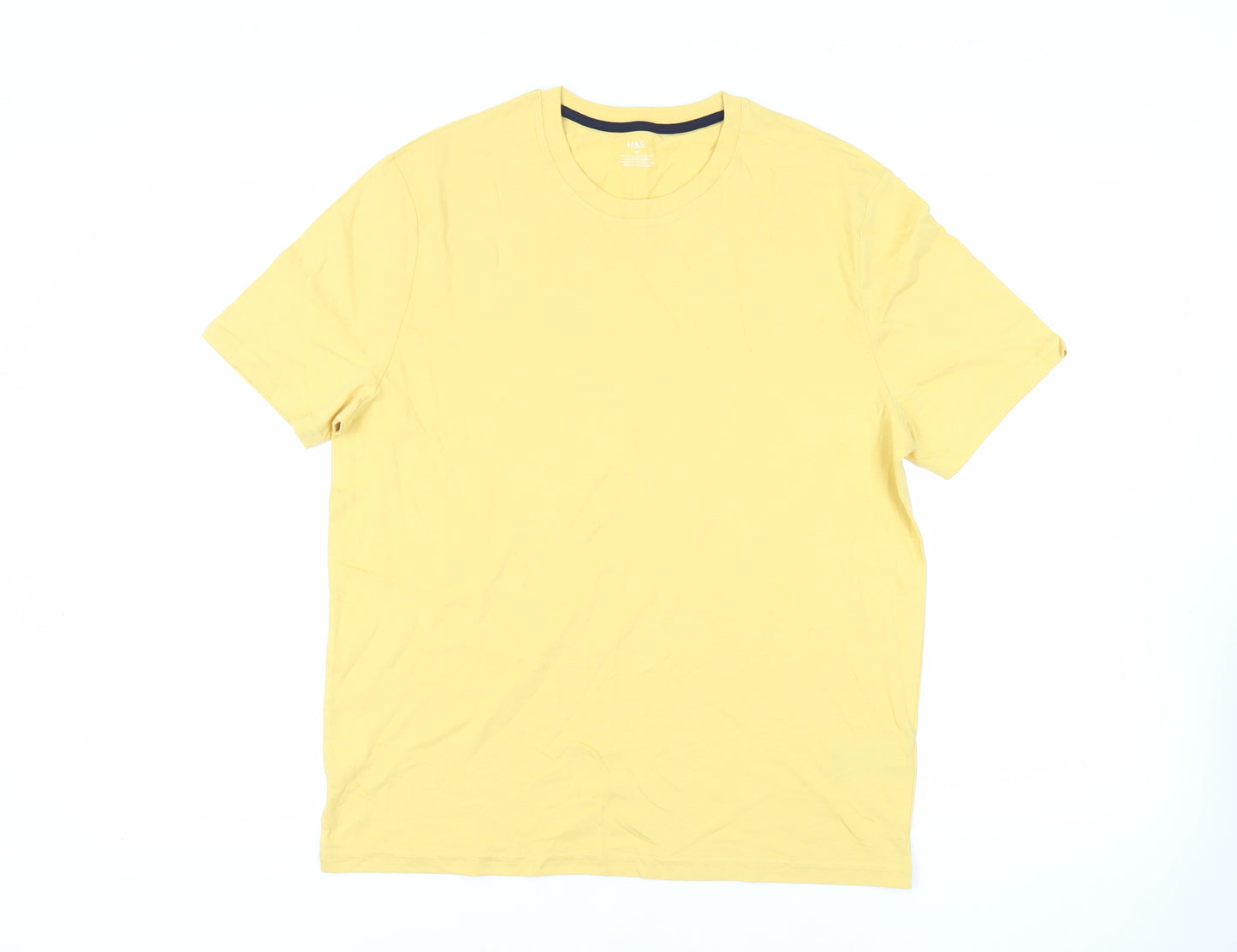 Marks and Spencer Mens Yellow Cotton T-Shirt Size M Crew Neck