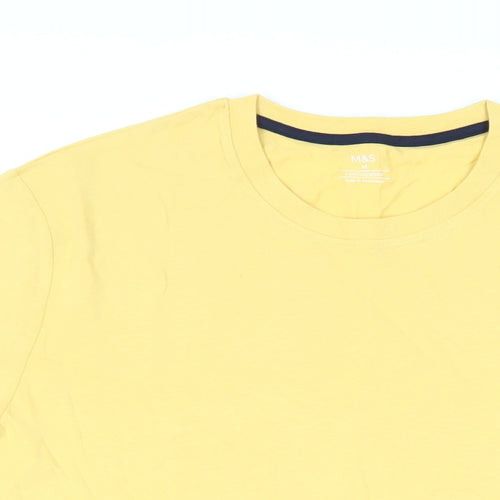 Marks and Spencer Mens Yellow Cotton T-Shirt Size M Crew Neck