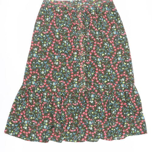 Per Una Womens Green Floral Polyester A-Line Skirt Size 14 Button