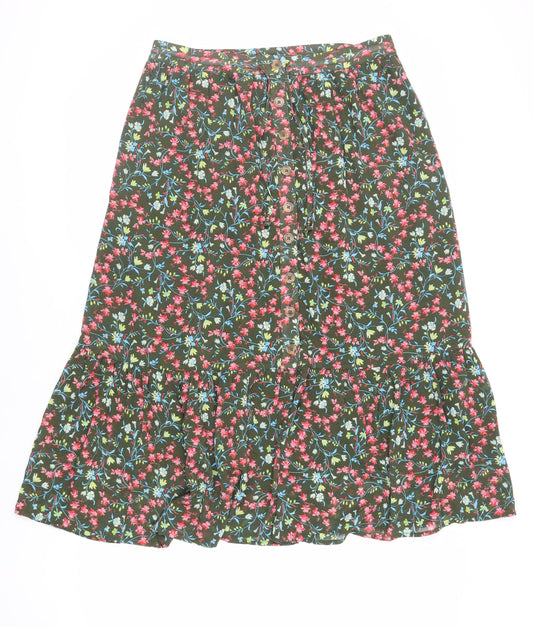 Per Una Womens Green Floral Polyester A-Line Skirt Size 14 Button