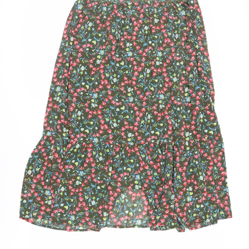 Per Una Womens Green Floral Polyester A-Line Skirt Size 14 Button