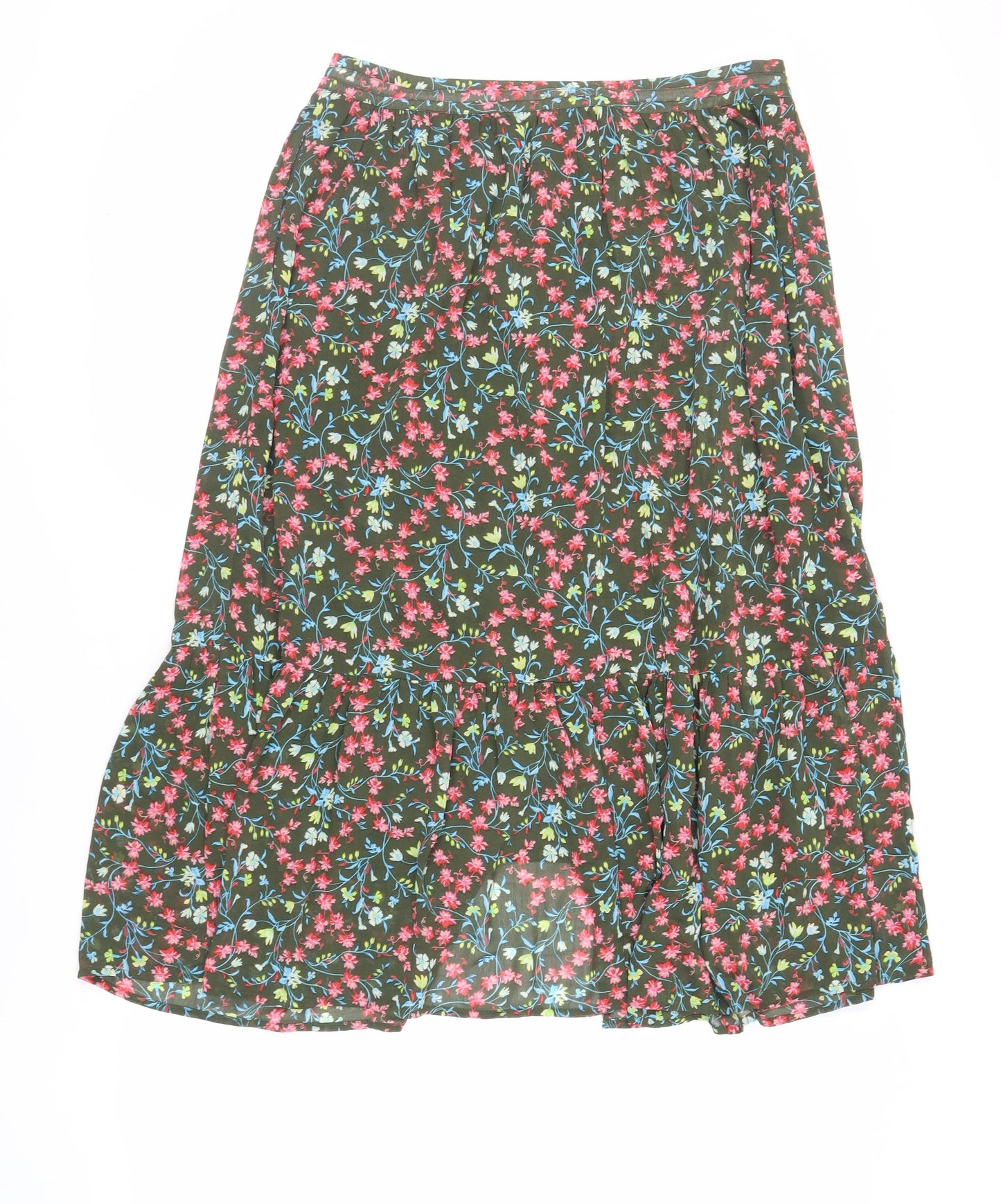 Per Una Womens Green Floral Polyester A-Line Skirt Size 14 Button