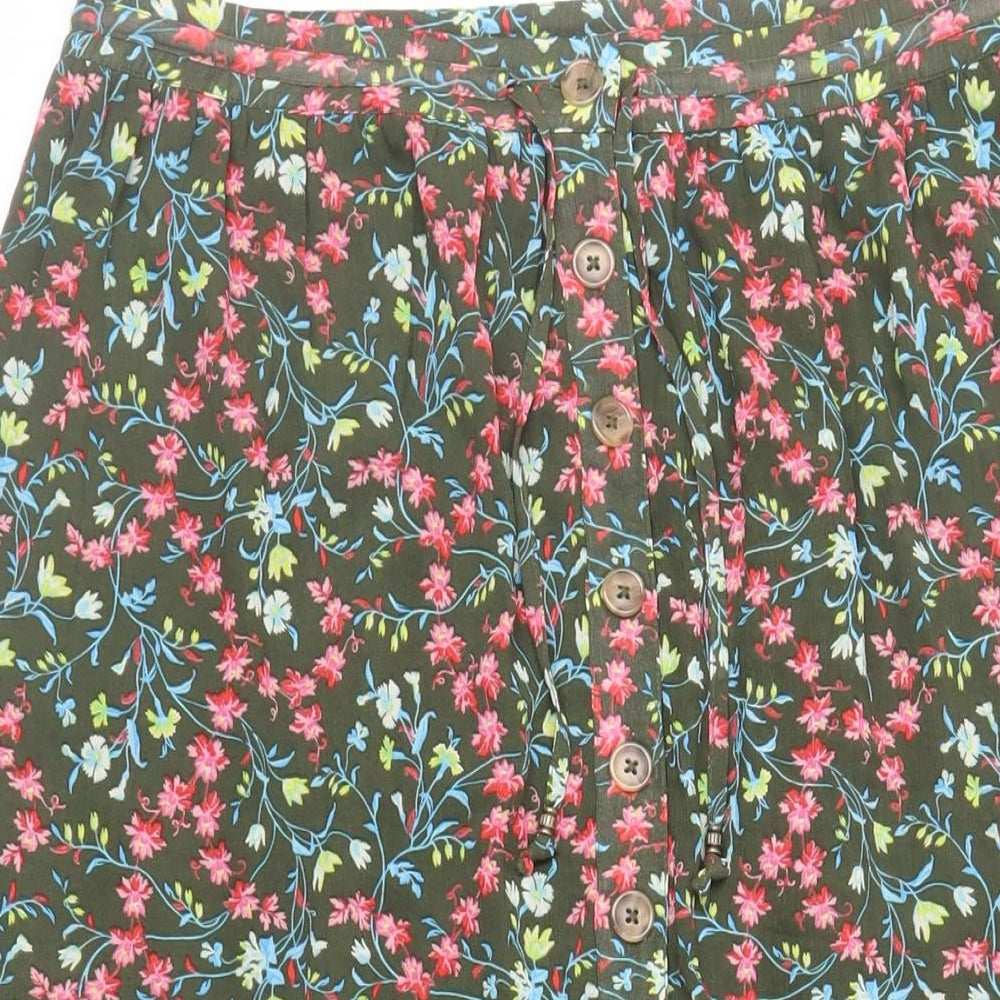 Per Una Womens Green Floral Polyester A-Line Skirt Size 14 Button