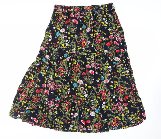 Cotton Traders Womens Blue Floral Viscose Flare Skirt Size 16 - Sheer Elastic waist