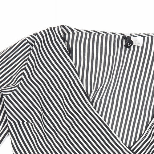 Divided by H&M Womens Black Striped Polyester Wrap Blouse Size 10 V-Neck