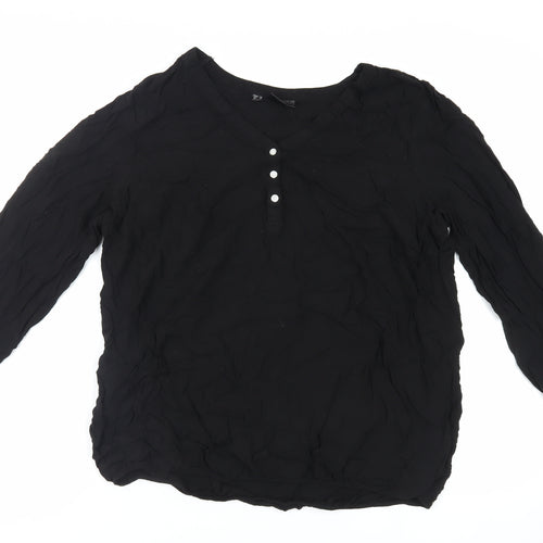 bonprix Womens Black Viscose Basic Blouse Size 22 V-Neck