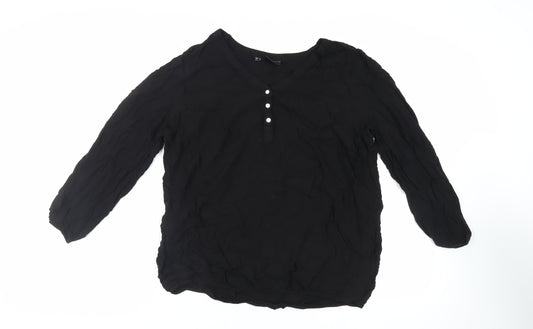 bonprix Womens Black Viscose Basic Blouse Size 22 V-Neck