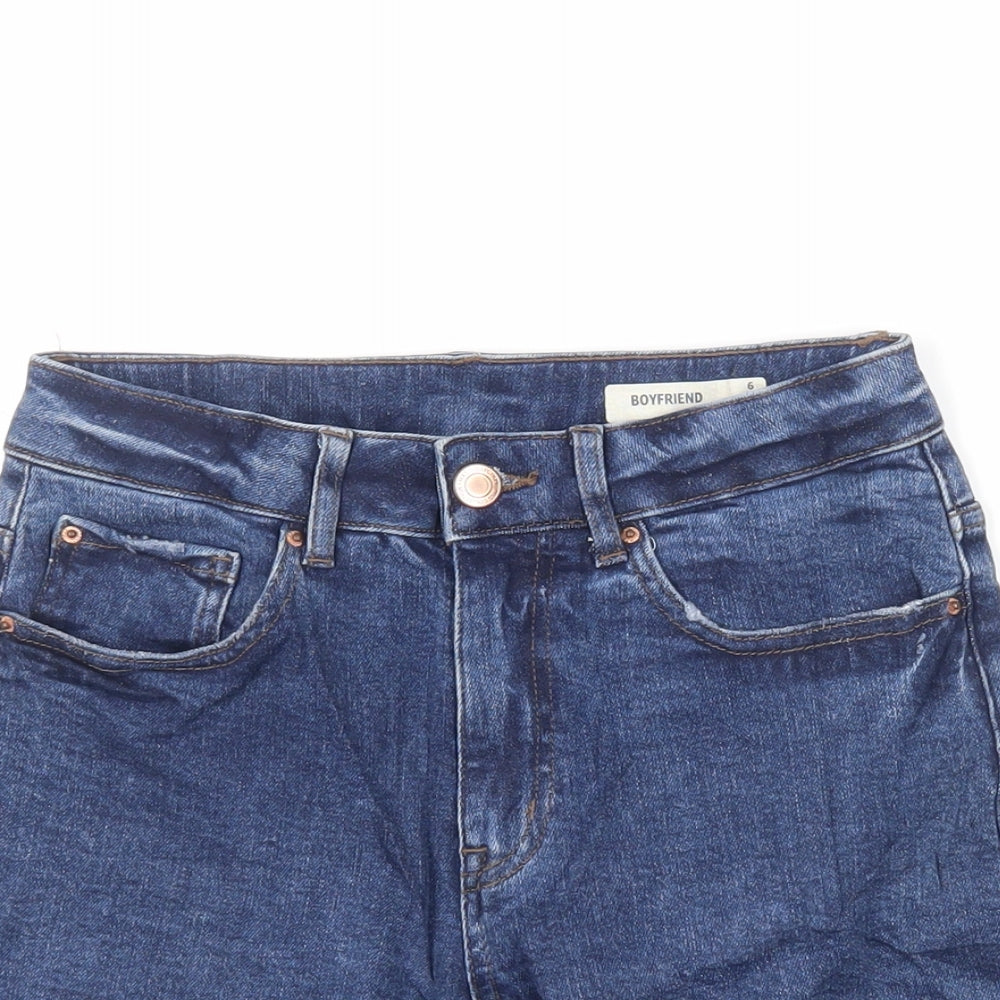 Marks and Spencer Womens Blue Cotton Boyfriend Shorts Size 6 L7 in Regular Zip