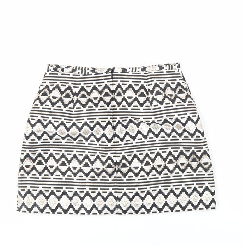 Oasis Womens Black Geometric Polyester Mini Skirt Size 8 Zip