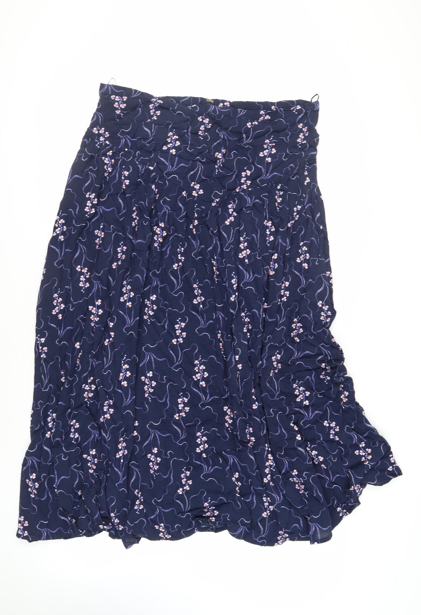 Per Una Womens Blue Floral Viscose Flare Skirt Size 18 Zip - Sheer