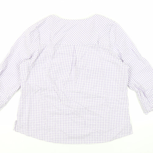 Cotton Traders Womens Purple Check Cotton Basic Blouse Size 14 V-Neck