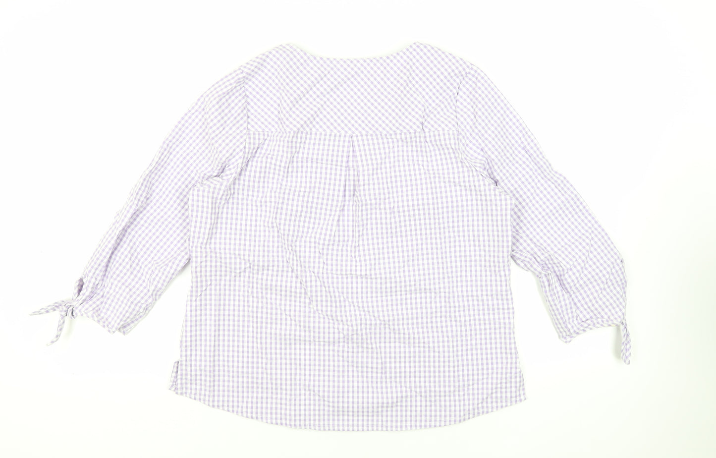 Cotton Traders Womens Purple Check Cotton Basic Blouse Size 14 V-Neck