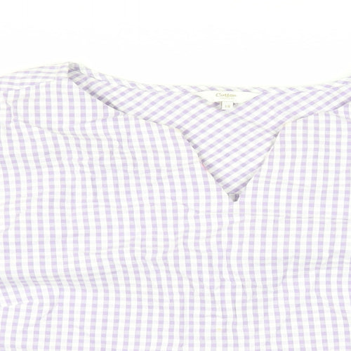 Cotton Traders Womens Purple Check Cotton Basic Blouse Size 14 V-Neck