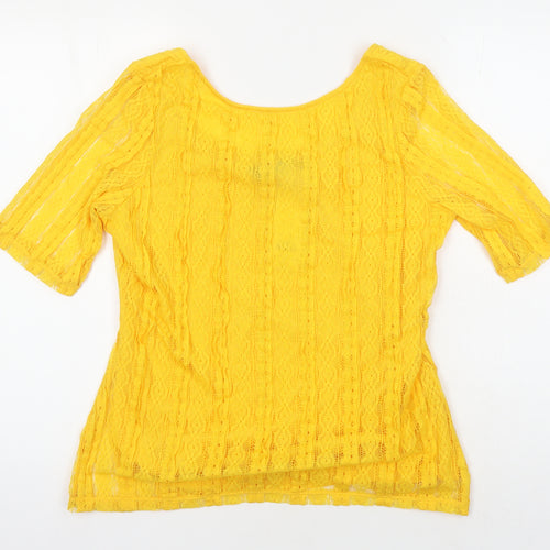 Dorothy Perkins Womens Yellow Herringbone Polyester Tunic Blouse Size 14 Boat Neck