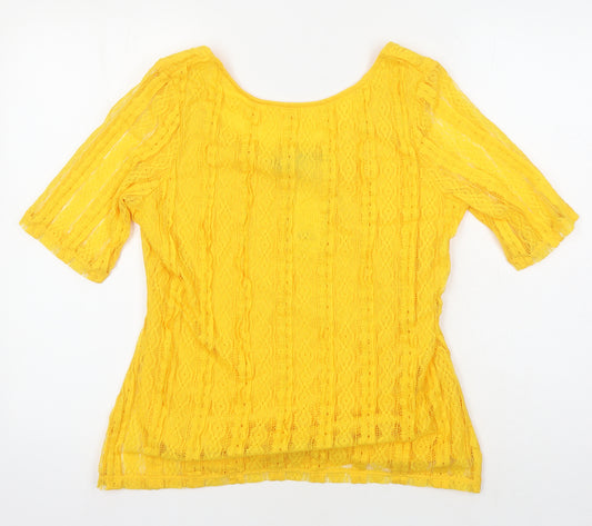 Dorothy Perkins Womens Yellow Herringbone Polyester Tunic Blouse Size 14 Boat Neck